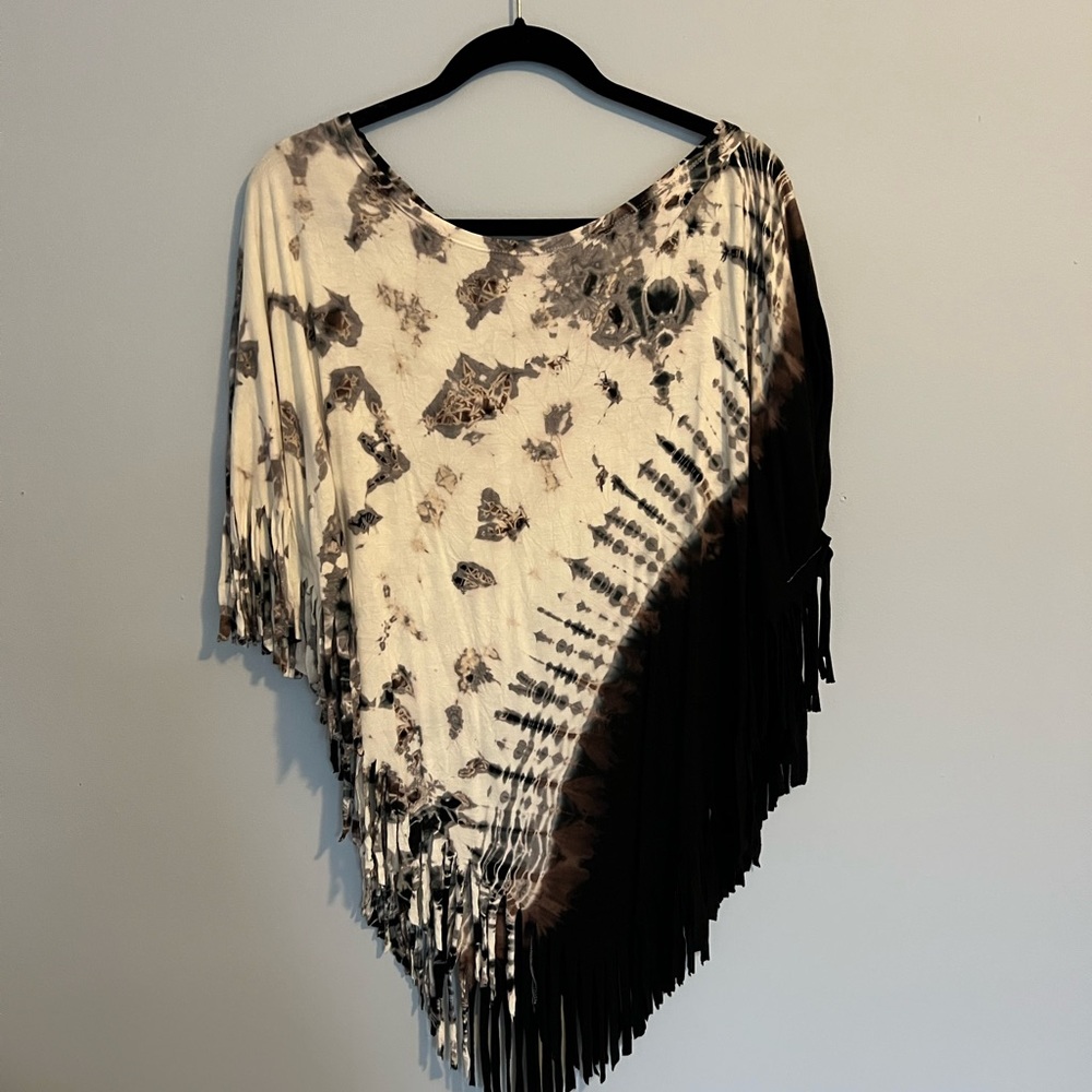 Boho Tie-Dye Fringe Poncho